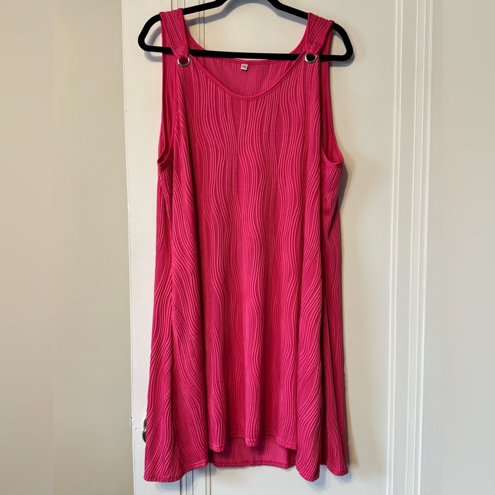 Bright Pink Textured Sleeveless Dress (2XL)